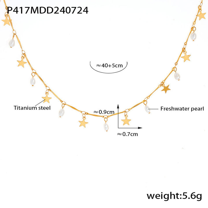 Geometrisk naturlig ferskvann Pearl dusk halskjede Mote Multi-element Tilbehør Titanstål 18K gullplatting