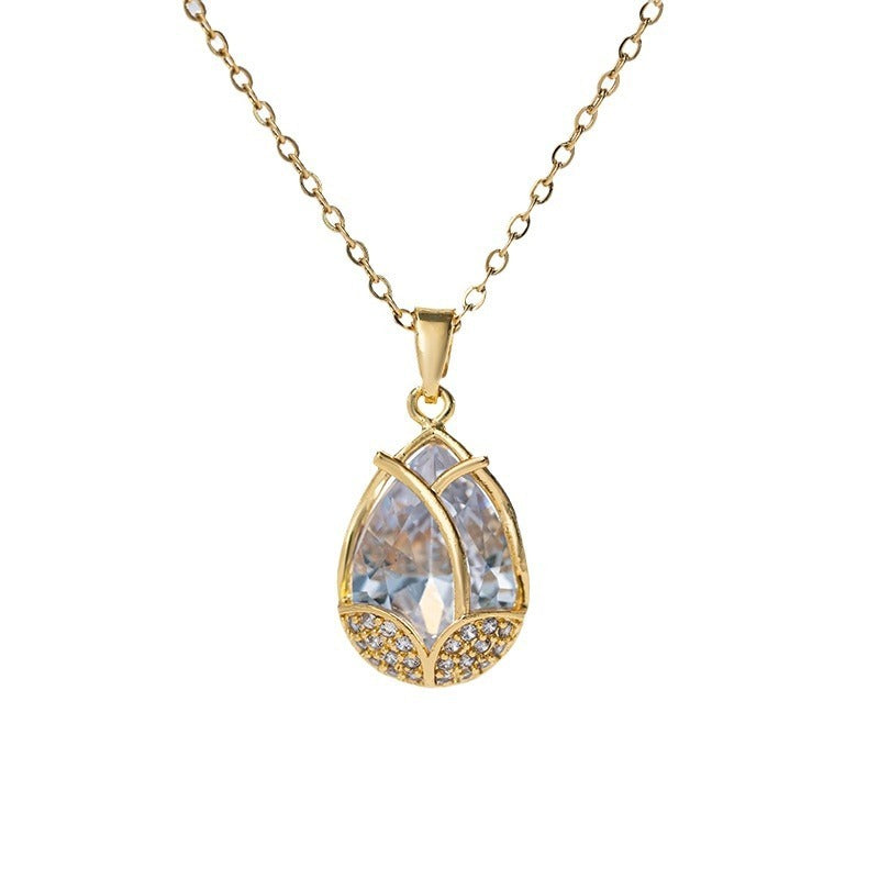 Collier en acier en titane en tulipe simple Zircon Full Diamond Pendant