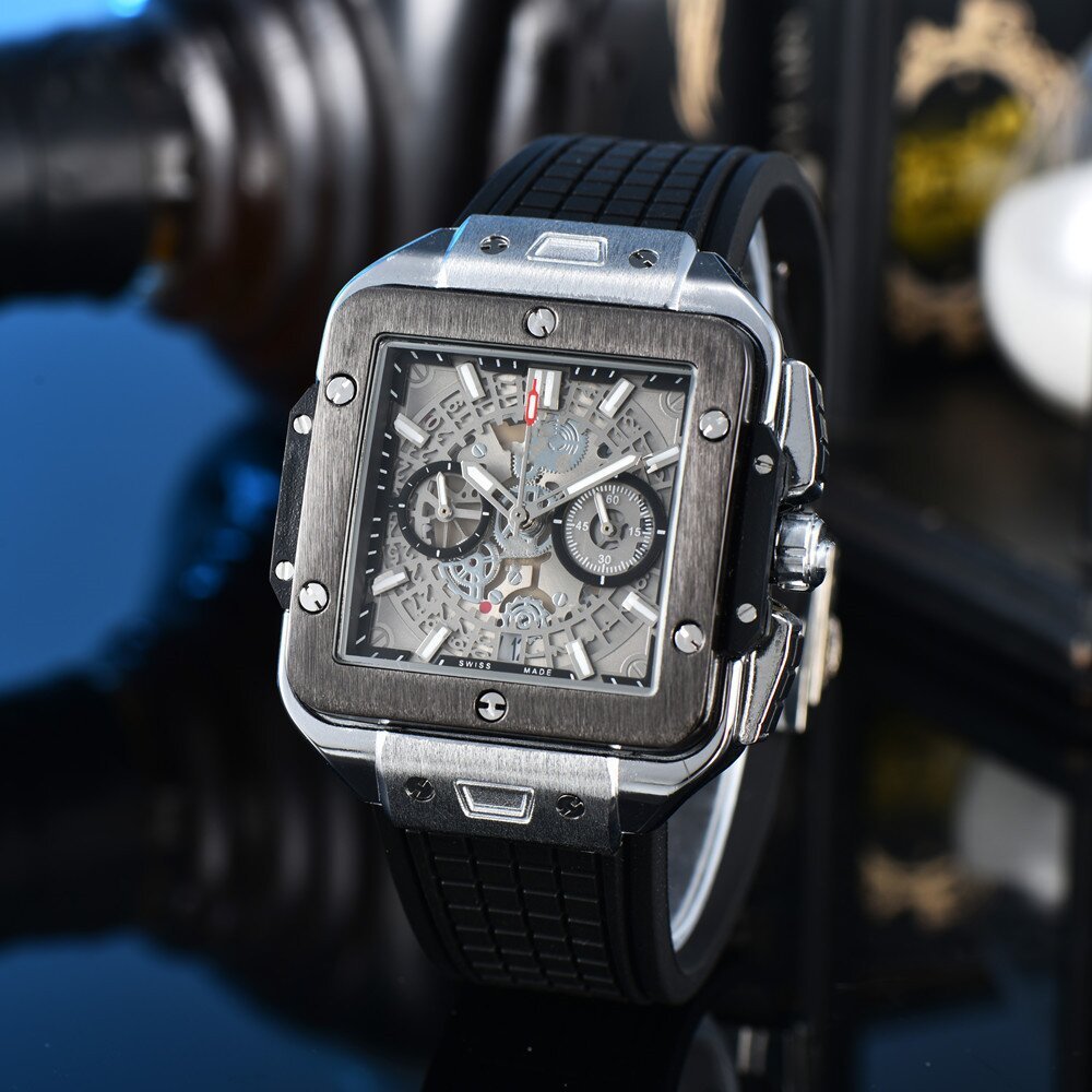 Square Hollow Quartz Watch wielokolorowy silikonowy mężczyźni