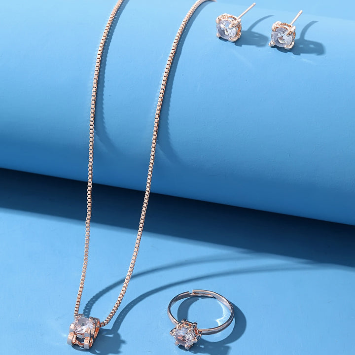 Vier-klauw clip diamant oorbellen ketting set geometrische vrouw