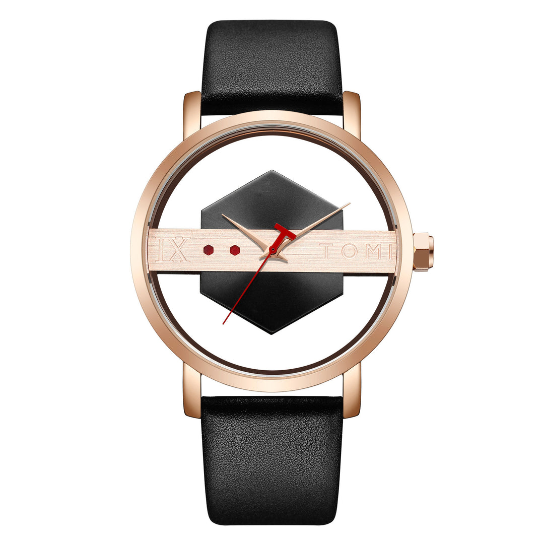 Hollow Out Lower-Through Unisex Leather Casual Fashion Quartz Watch