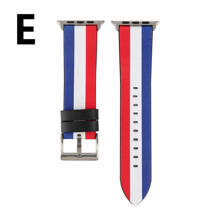 Leather Watch Strap With Flag Pattern