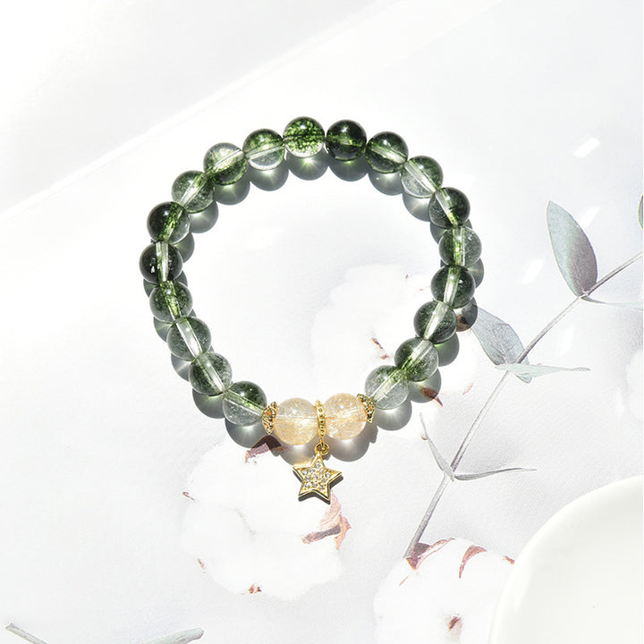 Bracelet de cristal fantôme vert fleur blanc vert