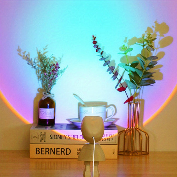 Rainbow Sunset Light Projector Lampe Atmosphäre LED Night Light Romantic Stimmlicht Projektor für Hauszimmer Hintergrund Wanddekoration Süßes Roboter Nachtlicht perfekt für Wohnkultur