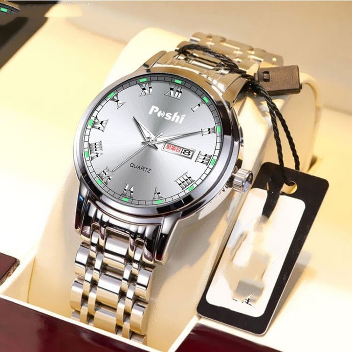 Men's Watch Steel Band Doble Calendario Luminoso Impermeable