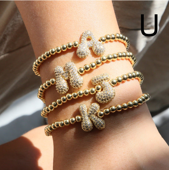 Litir Zircon Boilgeog 18K Balún Buas Bead Bead Bead Bead Elastic Bracelet Elastic