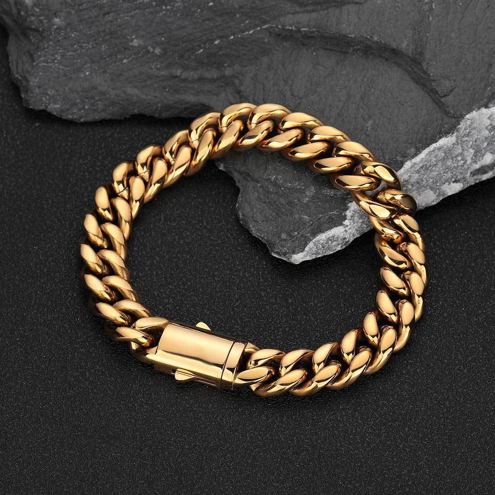 Bracciale in acciaio inossidabile a molla Bracciale Hip Hop Hop Cuban Link Chain Men