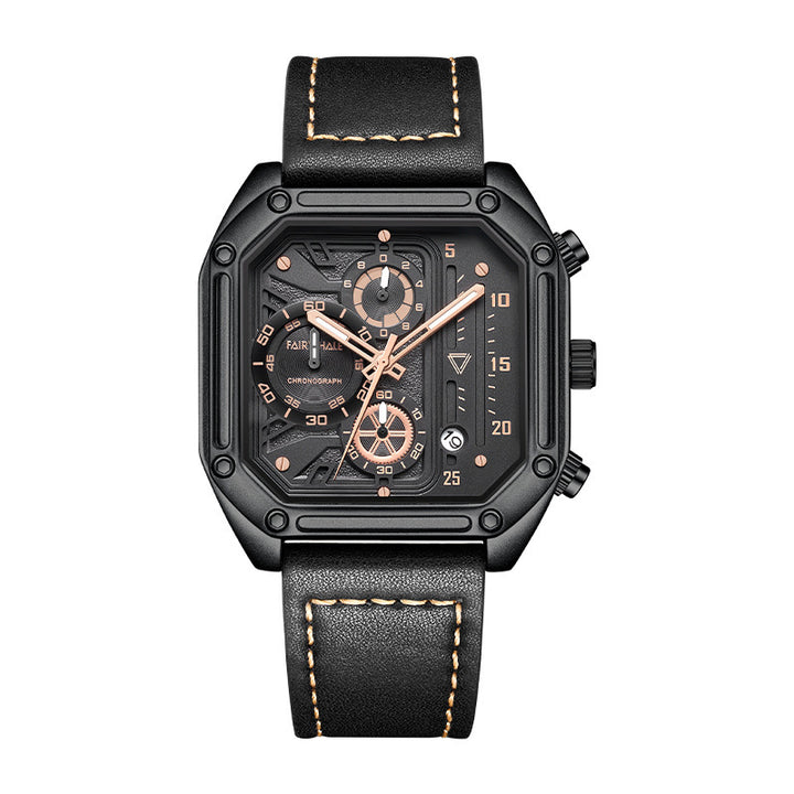 Montre à quartz carré multifonctionnel pour hommes