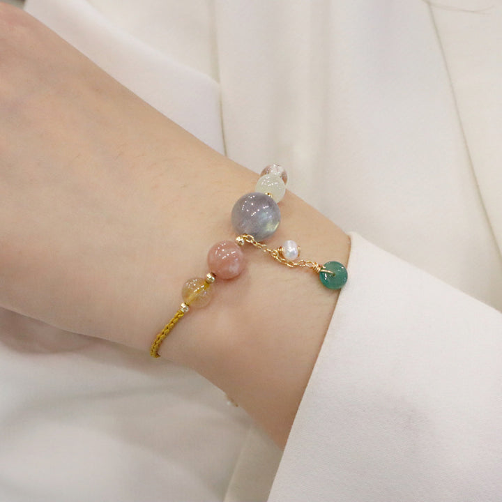 Duobao Lucky Bracelet Wrist String Women's Natural Moonstone Hetian Jade