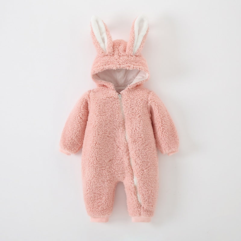 Mode baby warme konijn oren jumpsuit