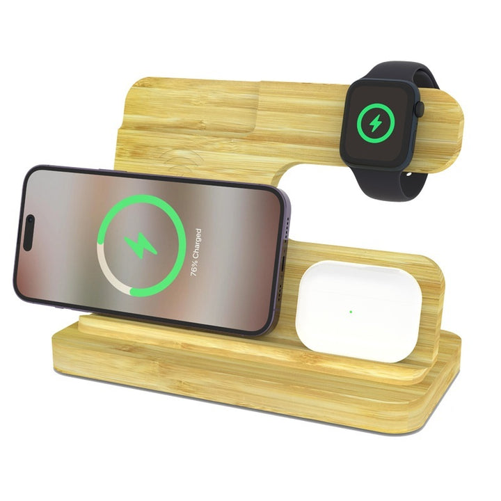 Bamboo Three-in-one Wireless Charger Bracket