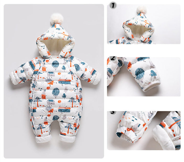 Baby Thickened Down Jacket Jumpsuit Printed Romper