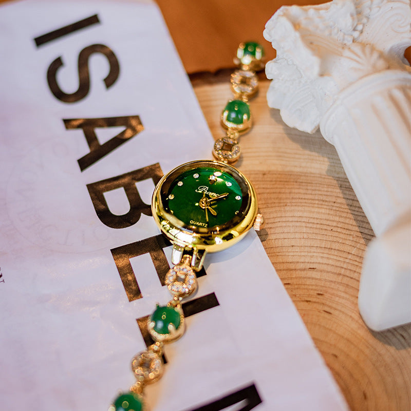 Kadın Bakır Para Bilezik Chalcedony Jade Watch