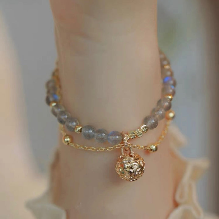 Women's Natural Blue Moonstone Double Stack Bracelet