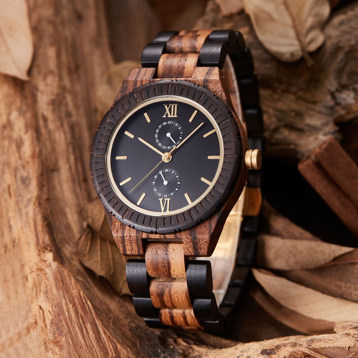 Mouvement de quartz de montre en bois multifonctionnel pour hommes