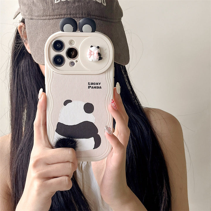 Szőrös panda telefon tok aranyos védő borítás