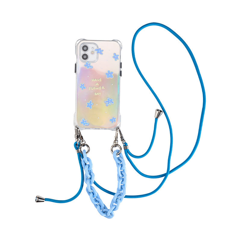 Blue Flower Portable Crossbody Lanyard Phone Case