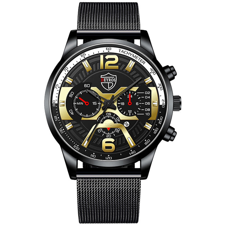 Montre de quartz de calendrier en acier inoxydable masculin