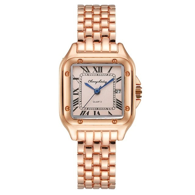 Fashion Stainless Steel Square Simple Design Couple Quartz Watch