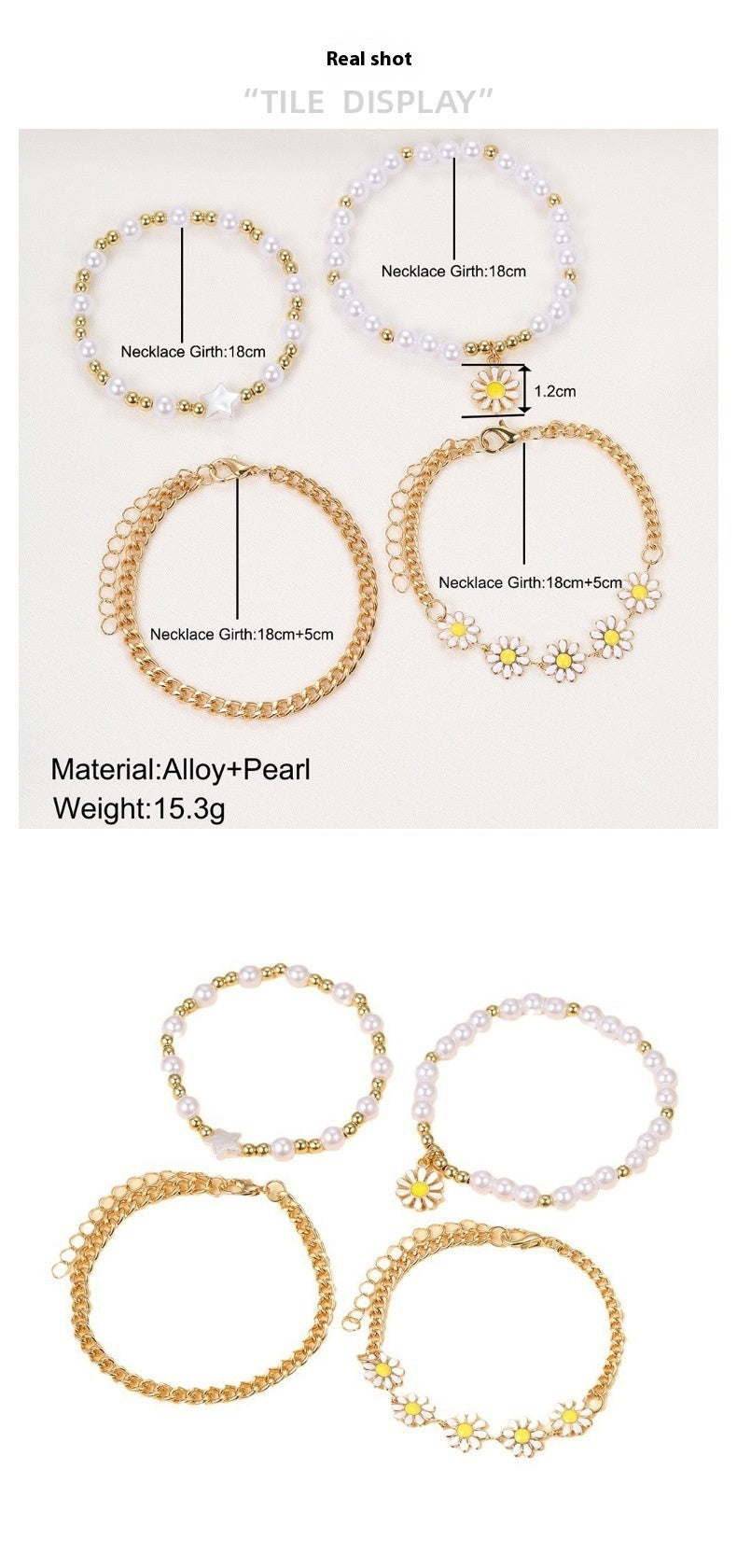 Ins Style Small Golden Beads Pearl Bracelet 4-piece Set