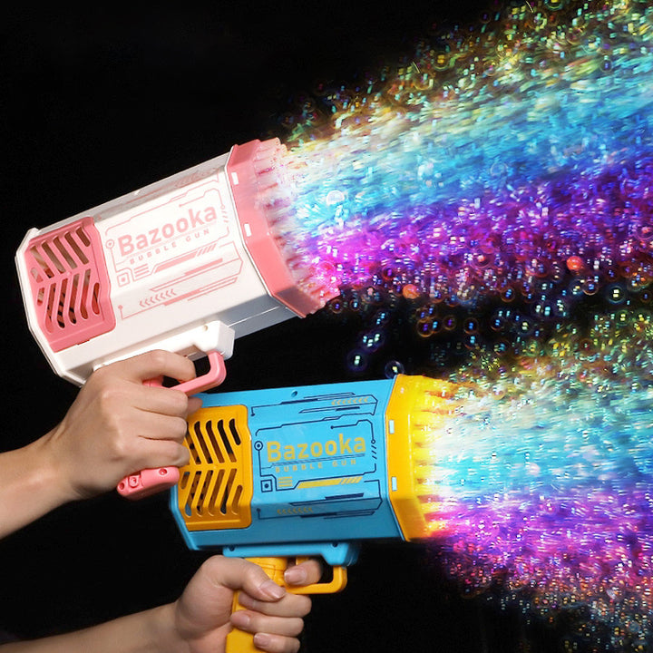 Bubble pistool raket 69 gaten zeep bubbels machinegeweer vorm automatische ventilator met licht speelgoed voor kinderen pompon