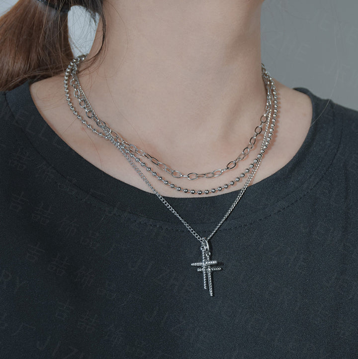 Retro Cross Трехслойное ожерелье моды простая титановая сталь