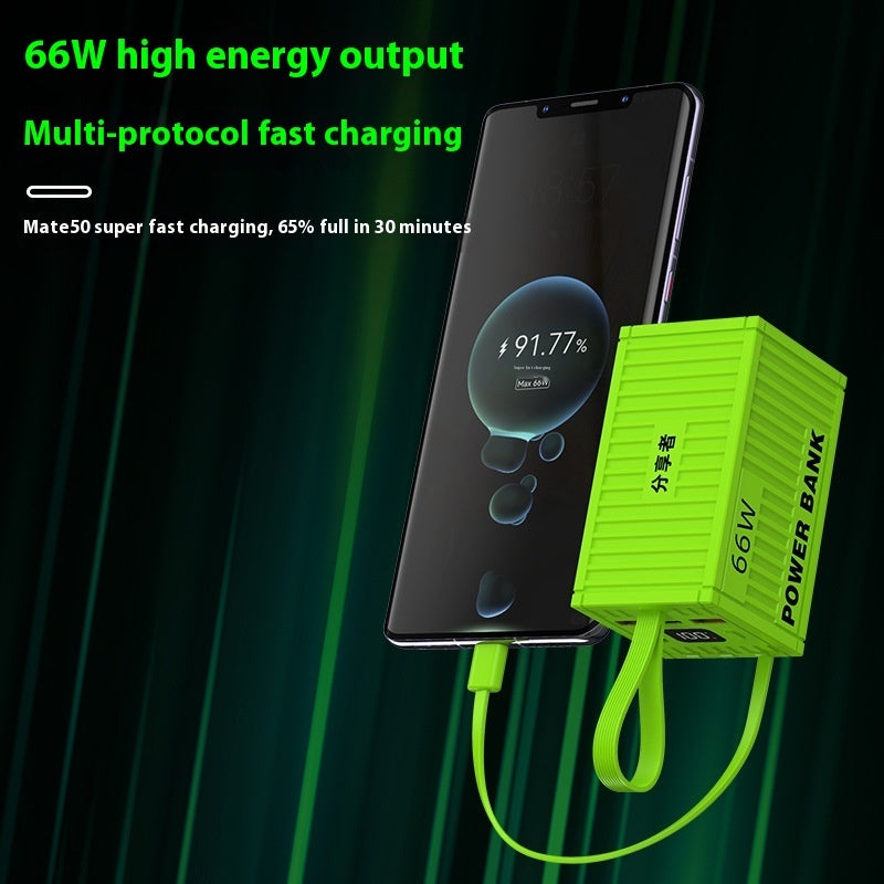 Kreativ stor kapacitetsbehållare med linje 66W Super Fast Power Bank 20000 MA Mobile Power Supply