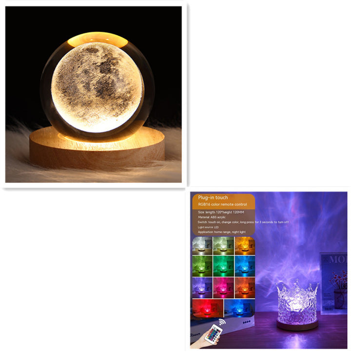 LED Water Rimply Ambient Night Light USB Roterende projectieprojectie Kristal Tafellamp RGB Dimable Home Decoratie 16 Kleurencadeaus