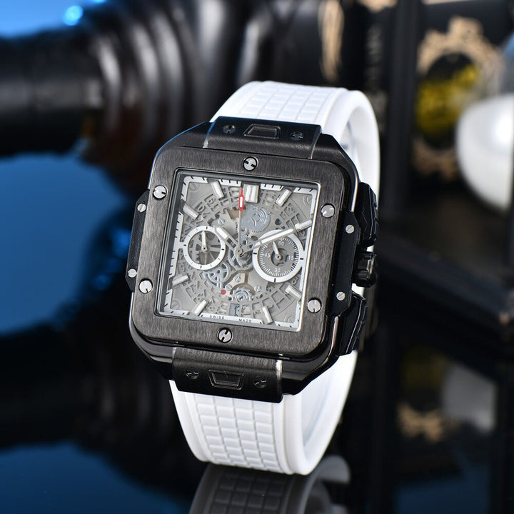 Square Hollow Quartz Watch wielokolorowy silikonowy mężczyźni