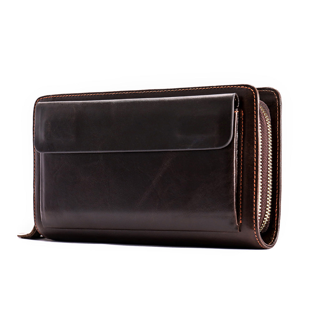 First Layer Cowhide Clutch Double Layer Zipper Wallet