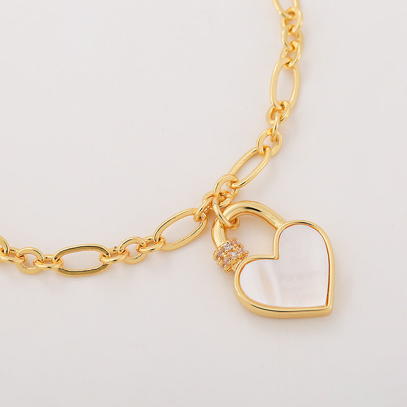 Women's Copper Plating Inlaid Shell Peach Heart Temperamental Bracelet
