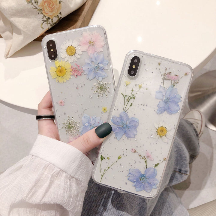 Fashion Glitter Fashion Real Dry Flower Telefon Carcasă Siliconică transparentă