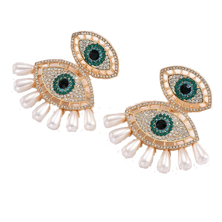 女性の誇張された合金カラフルなクリスタル人工真珠のイヤリング