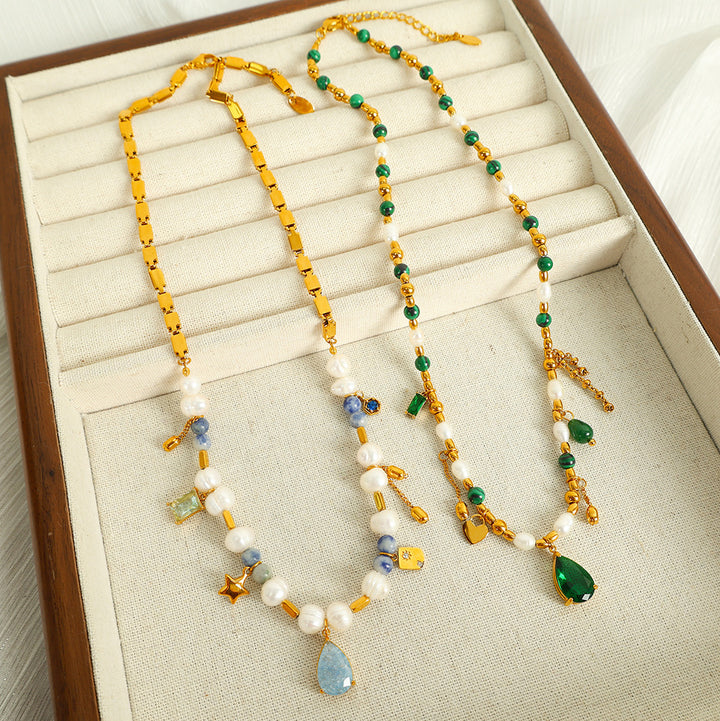 French Style Retro Affordable Luxury High-grade Zircon Natural Stone Artificial Pearl Necklace