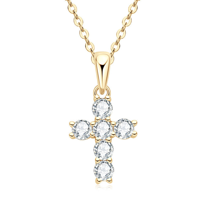 Ins Cross Diamond Necklace French Retro 925 Silver Ciondolo
