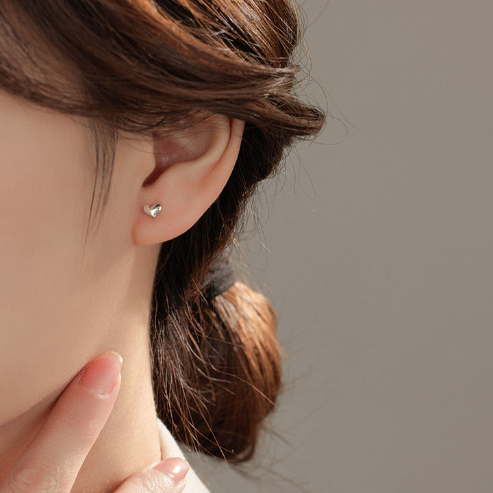 Silver Small Heart Stud Earrings Female Niche