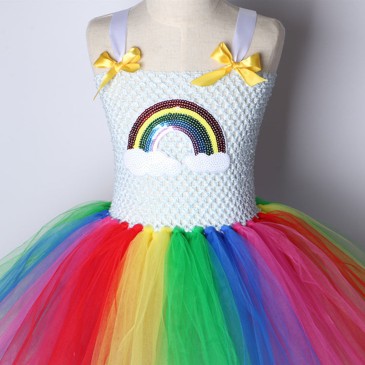 Çocuklar Net İplik Gökkuşağı Gösteri Prenses Elbise