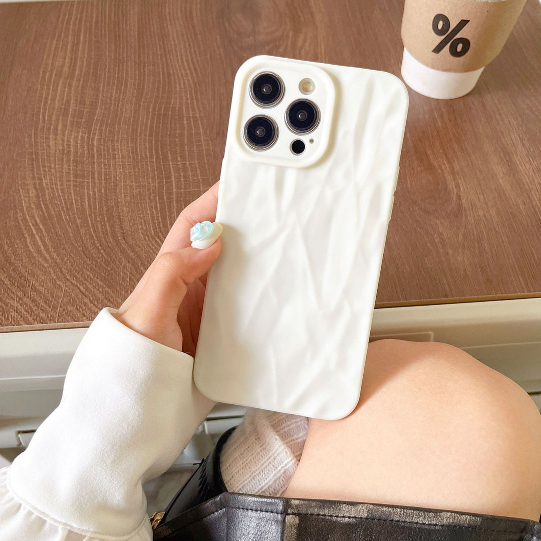 Simple Solid Color Pleated Pattern Phone Case Frosted Protective Cover