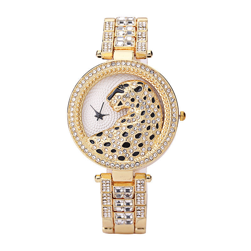 Reloj de estampado de leopardo de diamantes de diamantes de mujeres