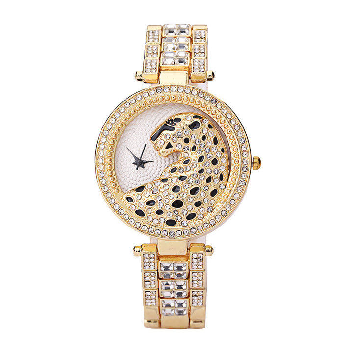 Dames driedimensionale diamant luipaard-print horloge