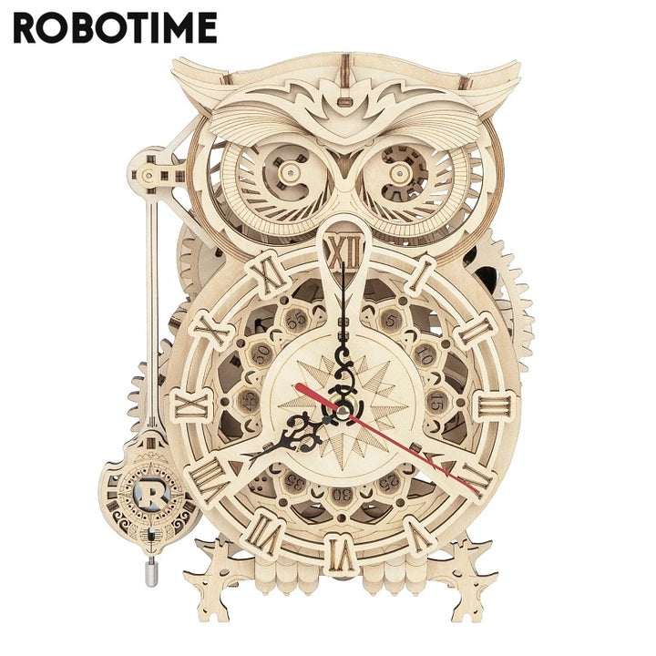 ロボットタイムROKRクリエイティブDIYおもちゃ3Dフクロウ木時計ビルディングブロックキット子供のためのクリスマスプレゼントホームデコレーションLK503