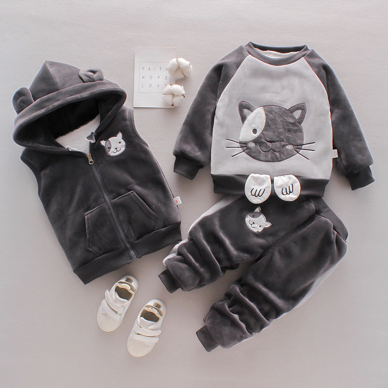 Roupas infantis roupas de inverno para meninos Baby espessando conjunto de três peças