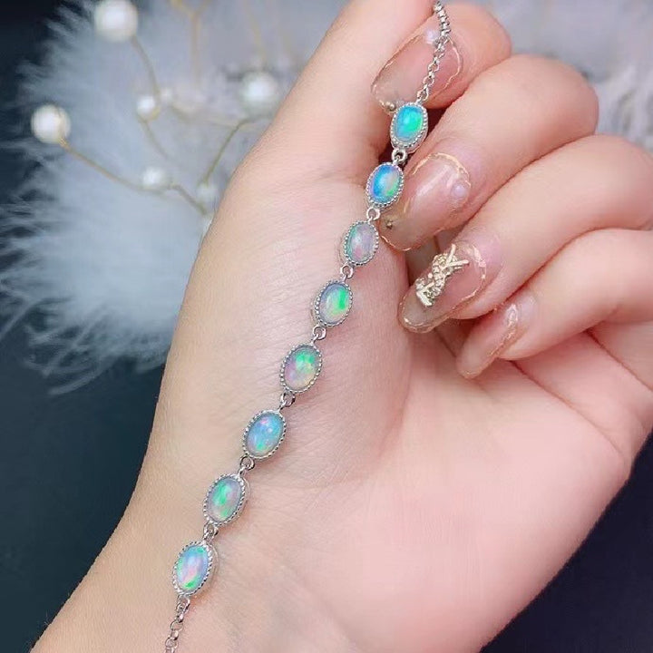 925 Bracelet Opale incrusté en argent Mode des femmes