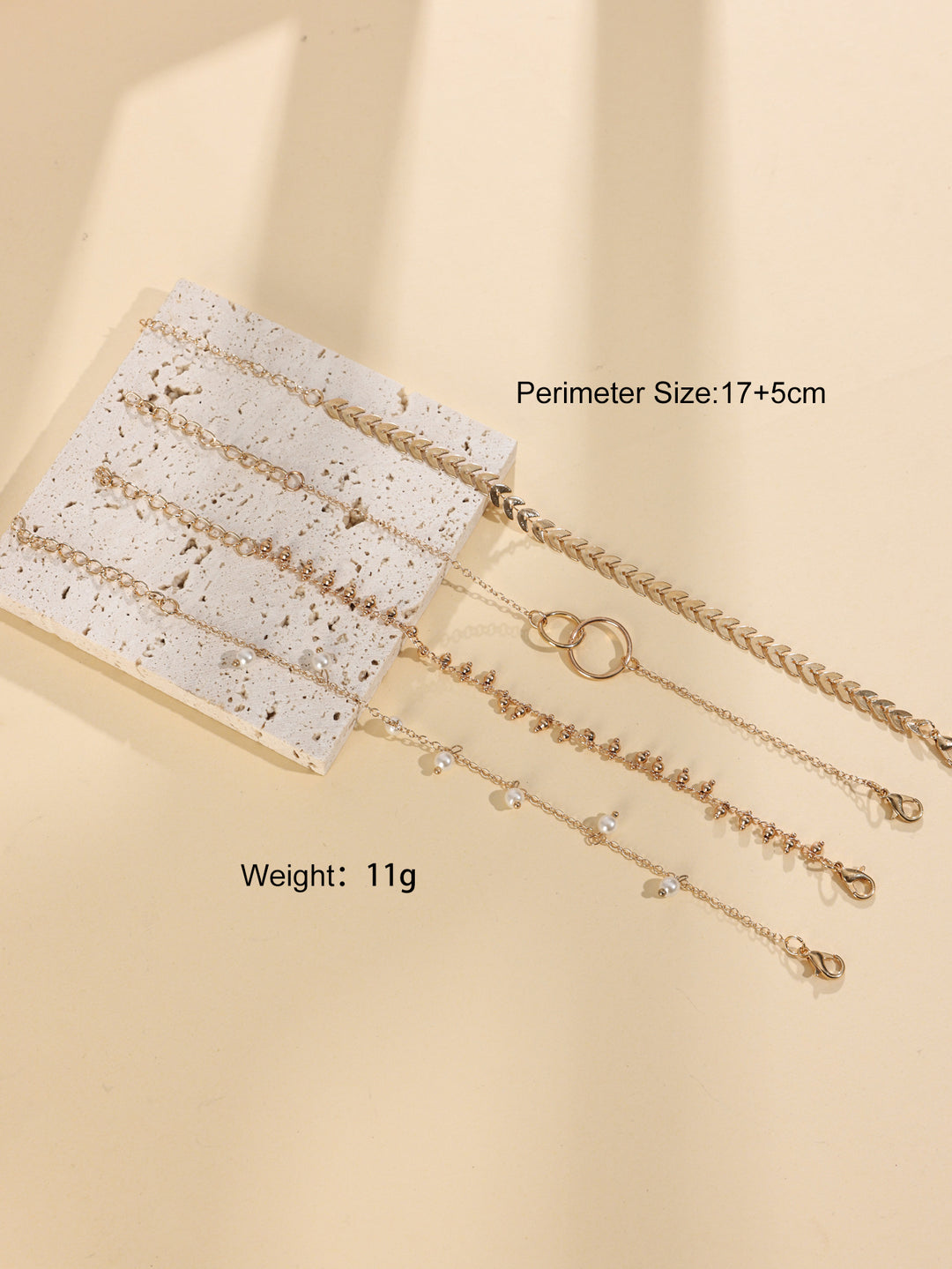 Personalized Airplane Chain Circle Bracelet Korean Style Geometric Pearl Pendant 4-piece Set Bracelet