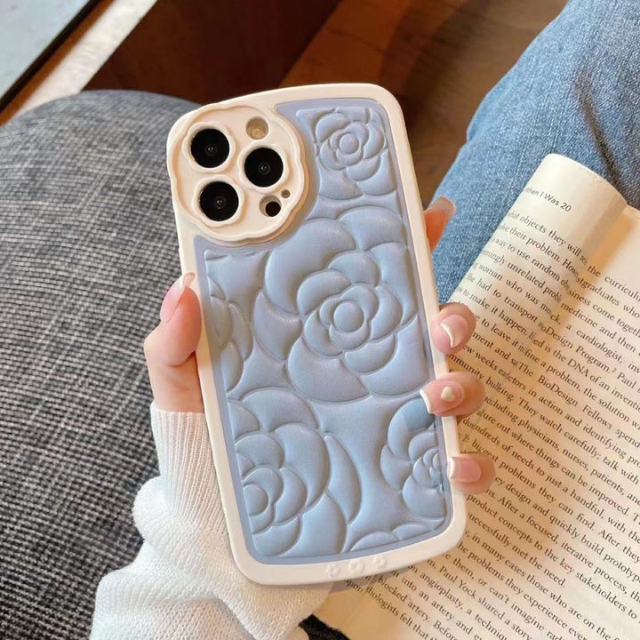 3D Camellia Soft Patch Leder Telefonhülle