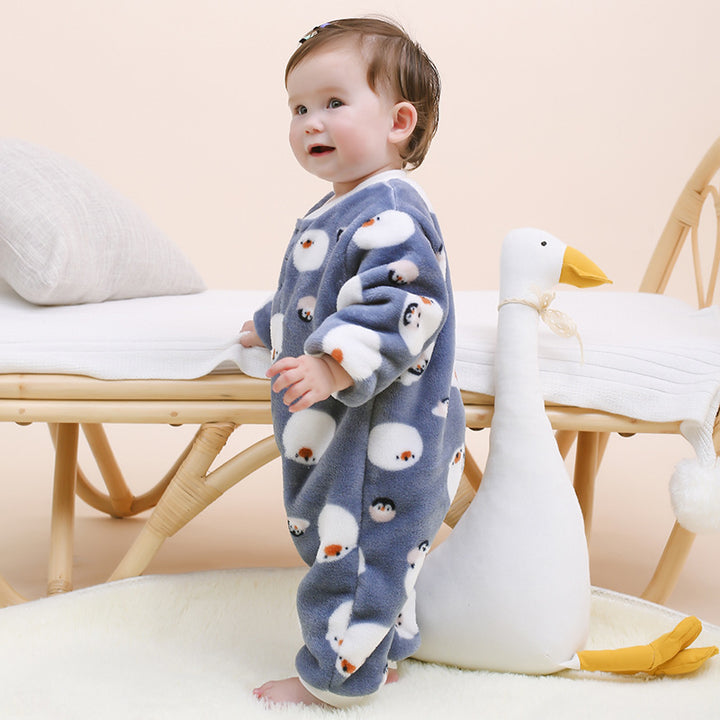 赤ちゃんの温かいワンピースの服コーラルフリースはパジャマのロンパーを厚くしました