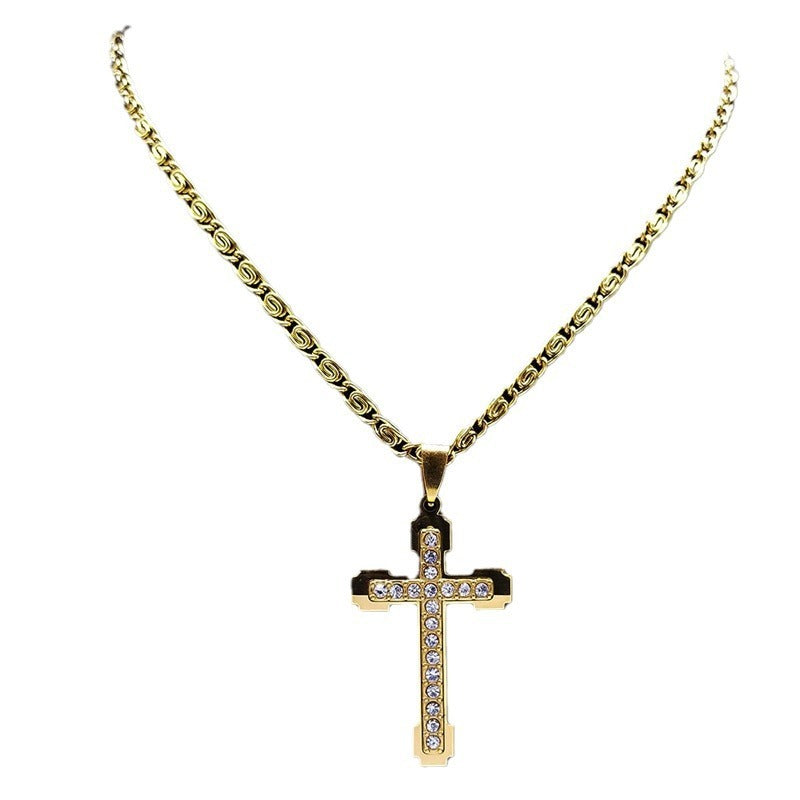 Special-interest Design High-grade Stainless Steel Cross Shelf Necklace Diamond Inlaid Clavicle Chain