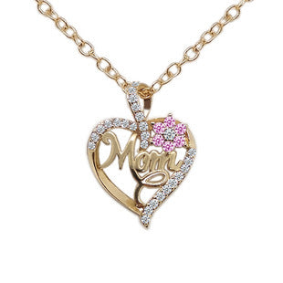 Cross Love Heart Flowers MOM Rhinestone Zircon Necklace Simple Pendant Clavicle Chain