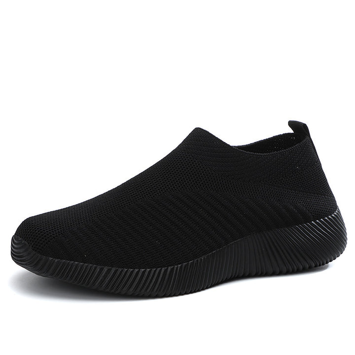 Zapatillas de zapatillas de punto voladoras de malla blanca para hombres zapatillas casuales negras