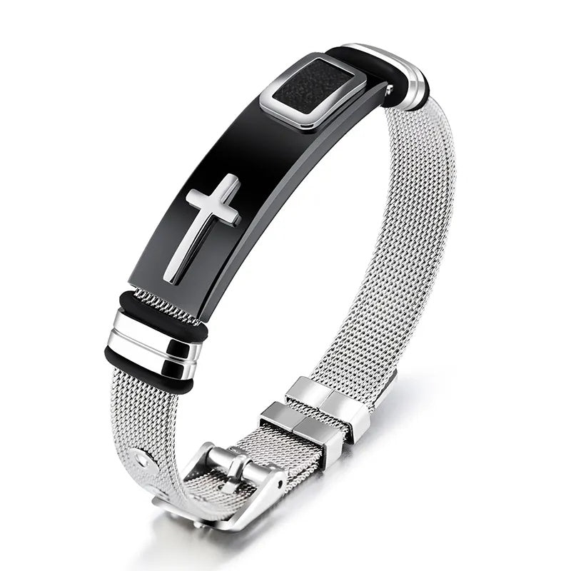 Verstelbare armband voor mannen 3D Cross roestvrijstalen mesh kettingarmbanden armbanden